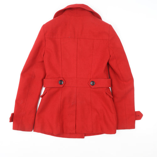 Warehouse Women’s Red Wool Blend Pea Coat UK 10 Classic Mid-Length