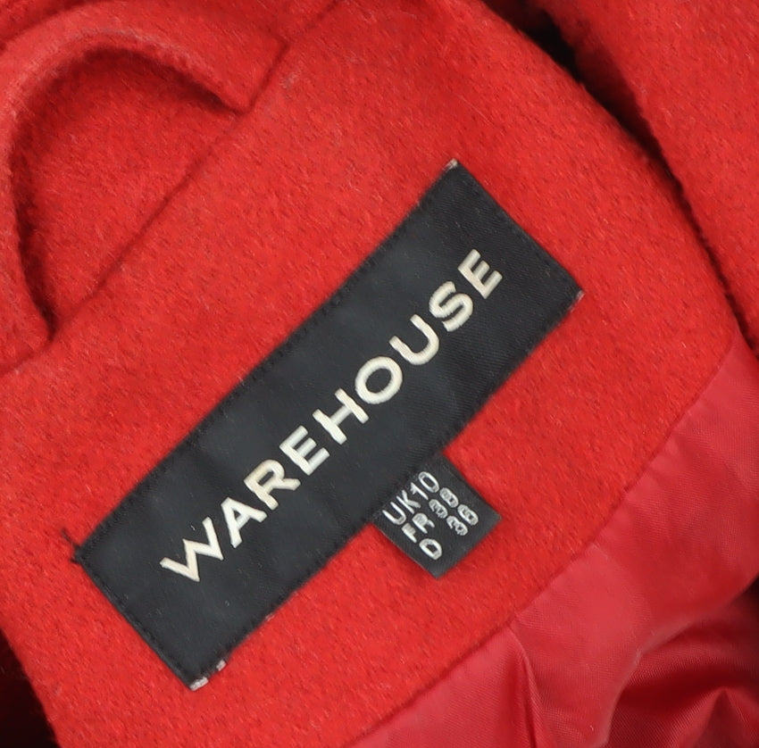Warehouse Women’s Red Wool Blend Pea Coat UK 10 Classic Mid-Length