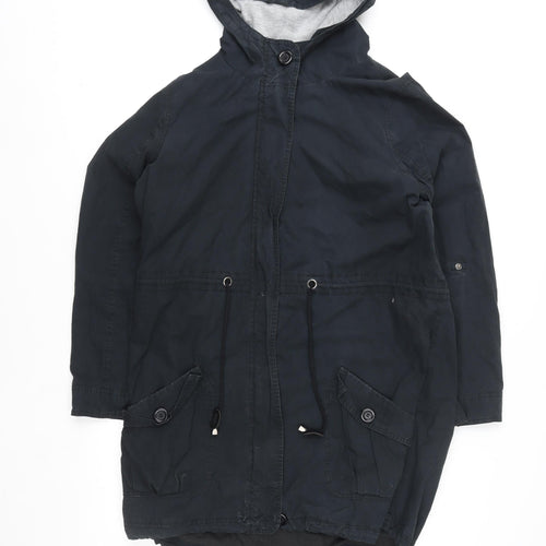 George Men’s Black Cotton Parka Jacket UK 44 Hooded Zip Casual