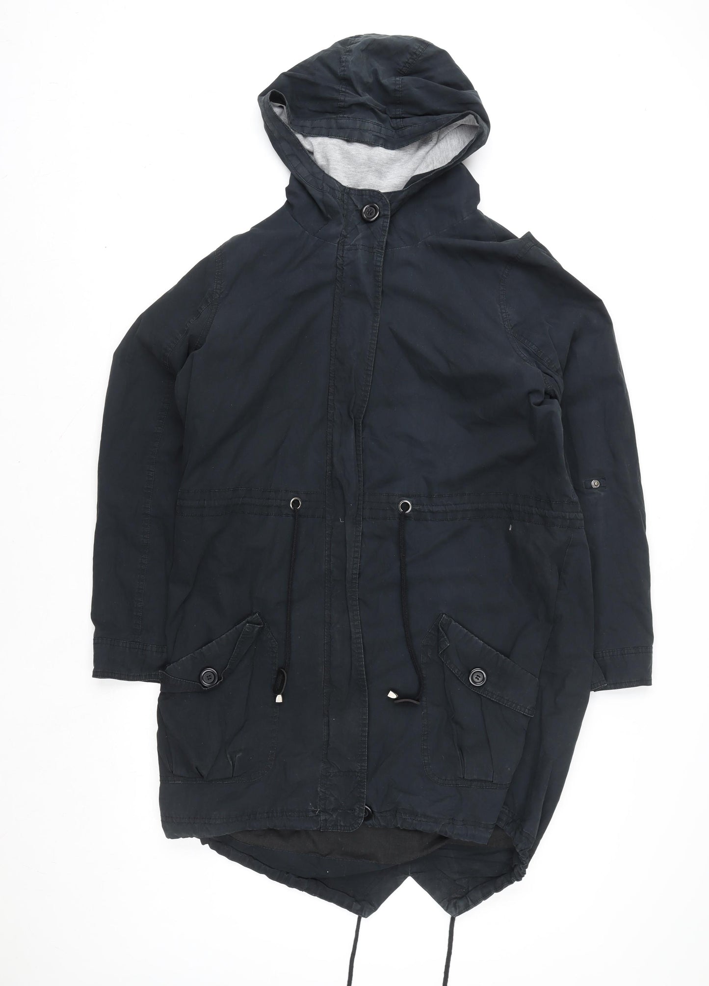 George Men’s Black Cotton Parka Jacket UK 44 Hooded Zip Casual