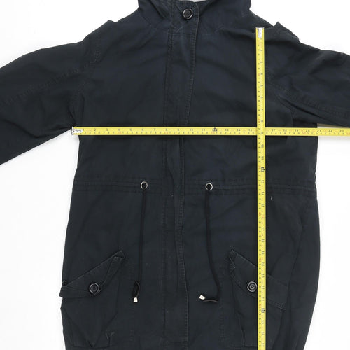 George Men’s Black Cotton Parka Jacket UK 44 Hooded Zip Casual