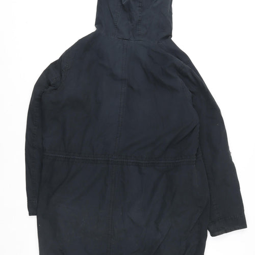 George Men’s Black Cotton Parka Jacket UK 44 Hooded Zip Casual