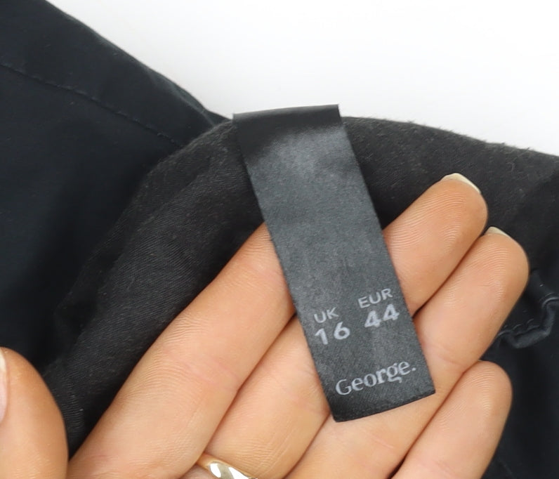 George Men’s Black Cotton Parka Jacket UK 44 Hooded Zip Casual