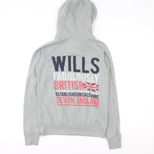 Jack Wills Men's Grey Full Zip Hoodie Size M British Graphic