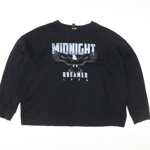 New Look Women's Black L Sweatshirt Crew Neck Graphic 'Midnight Dreamer' 1996 Cotton Blend