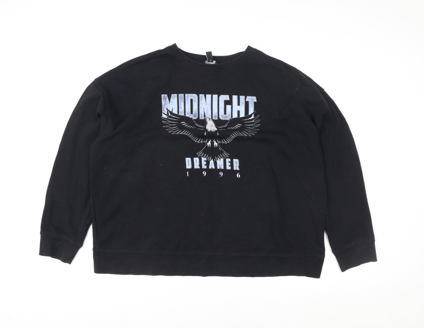 New Look Women's Black L Sweatshirt Crew Neck Graphic 'Midnight Dreamer' 1996 Cotton Blend