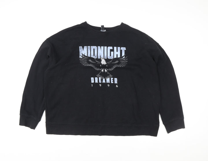 New Look Women's Black L Sweatshirt Crew Neck Graphic 'Midnight Dreamer' 1996 Cotton Blend
