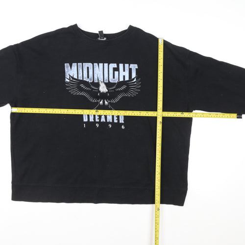 New Look Women's Black L Sweatshirt Crew Neck Graphic 'Midnight Dreamer' 1996 Cotton Blend