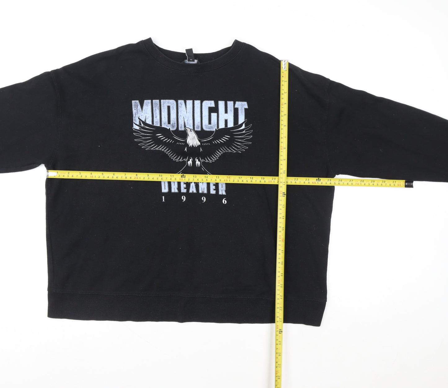 New Look Women's Black L Sweatshirt Crew Neck Graphic 'Midnight Dreamer' 1996 Cotton Blend