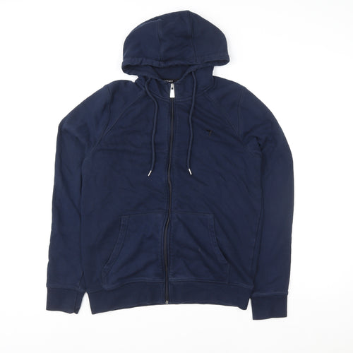 JEFF&CO Mens Blue Hooded Full Zip Cotton Blend Jacket M