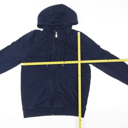 JEFF&CO Mens Blue Hooded Full Zip Cotton Blend Jacket M