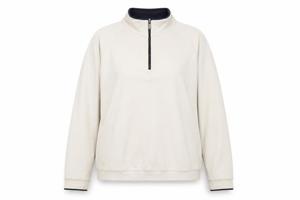 Front view of Bobby Jones Women Beige 1/2 Zip Pullover Sweatshirt, size M, Pima Cotton