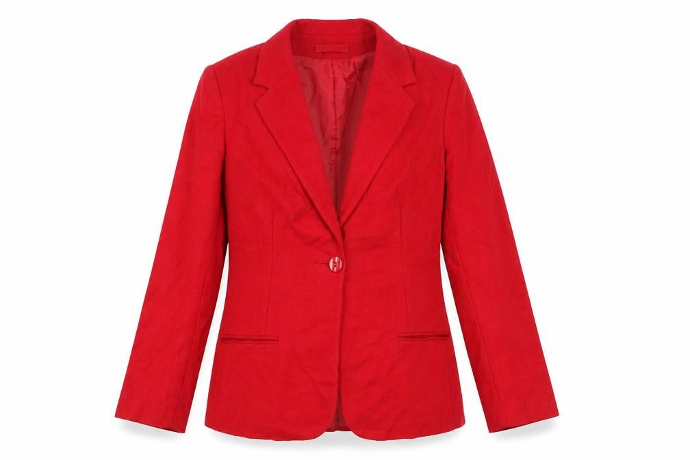 Front view of Sag Harbor Women's Red Wool Single-Breasted Blazer, size 12