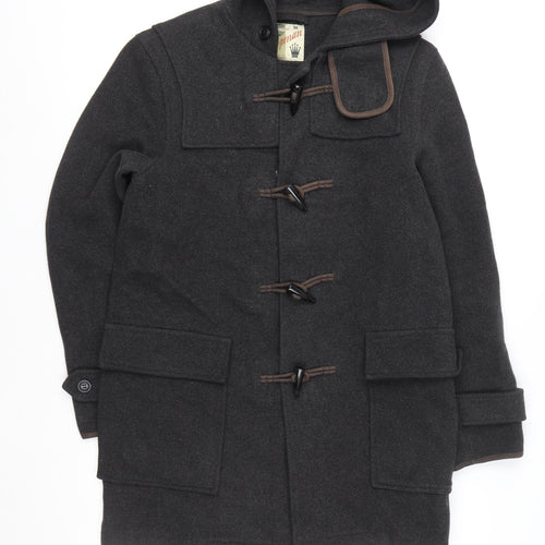 Topman Unisex Adults Black Wool Duffle Coat M Hooded Mid-Length