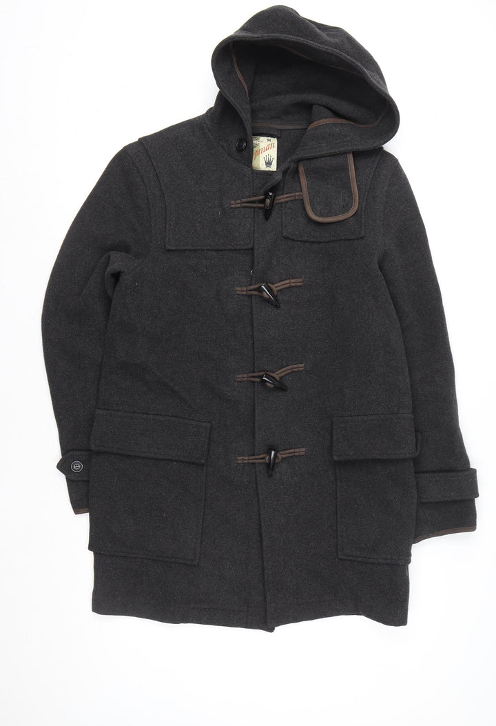 Topman Unisex Adults Black Wool Duffle Coat M Hooded Mid-Length