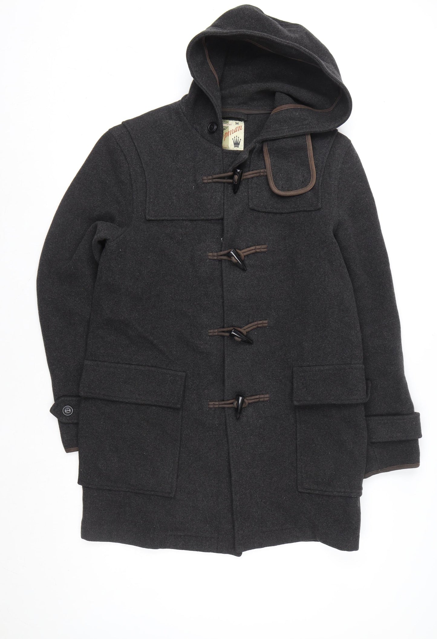 Topman Unisex Adults Black Wool Duffle Coat M Hooded Mid-Length