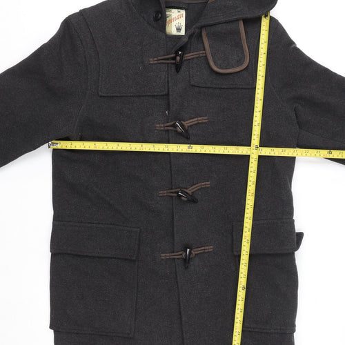 Topman Unisex Adults Black Wool Duffle Coat M Hooded Mid-Length