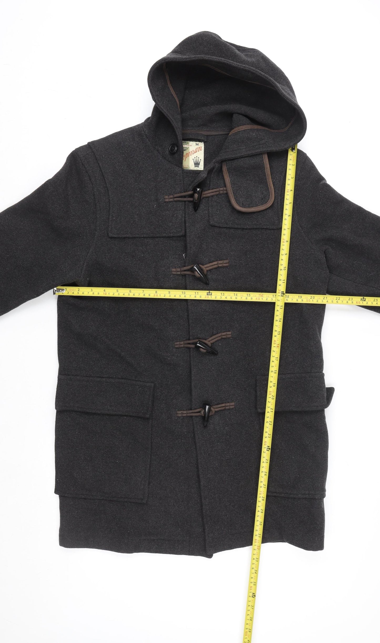 Topman Unisex Adults Black Wool Duffle Coat M Hooded Mid-Length