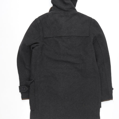Topman Unisex Adults Black Wool Duffle Coat M Hooded Mid-Length