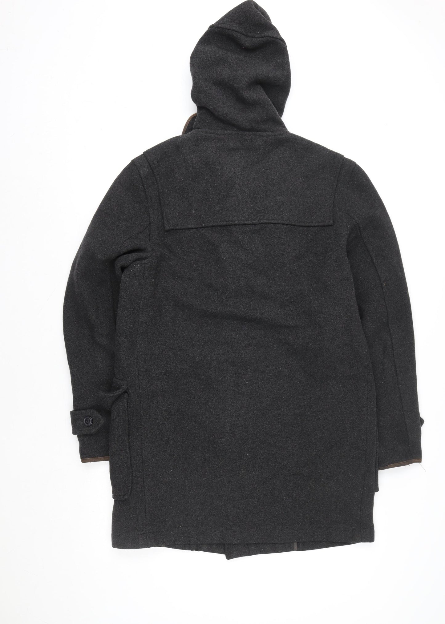 Topman Unisex Adults Black Wool Duffle Coat M Hooded Mid-Length