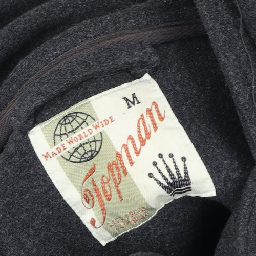 Topman Unisex Adults Black Wool Duffle Coat M Hooded Mid-Length
