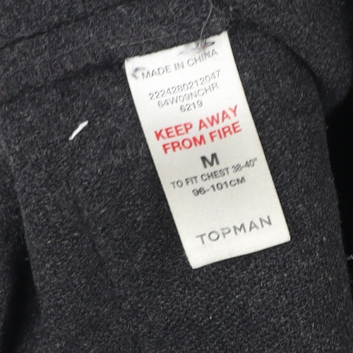 Topman Unisex Adults Black Wool Duffle Coat M Hooded Mid-Length