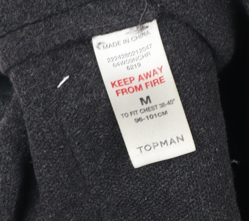 Topman Unisex Adults Black Wool Duffle Coat M Hooded Mid-Length