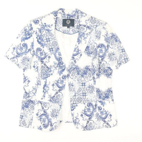Viyella Women's White Blue Floral Short Sleeve Tunic Blouse Size 16