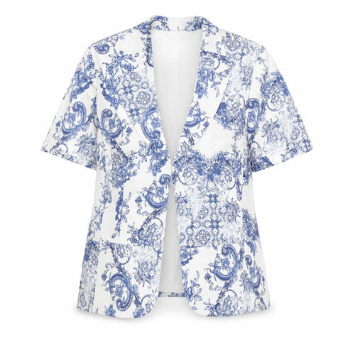 Viyella Women's White Blue Floral Short Sleeve Tunic Blouse Size 16