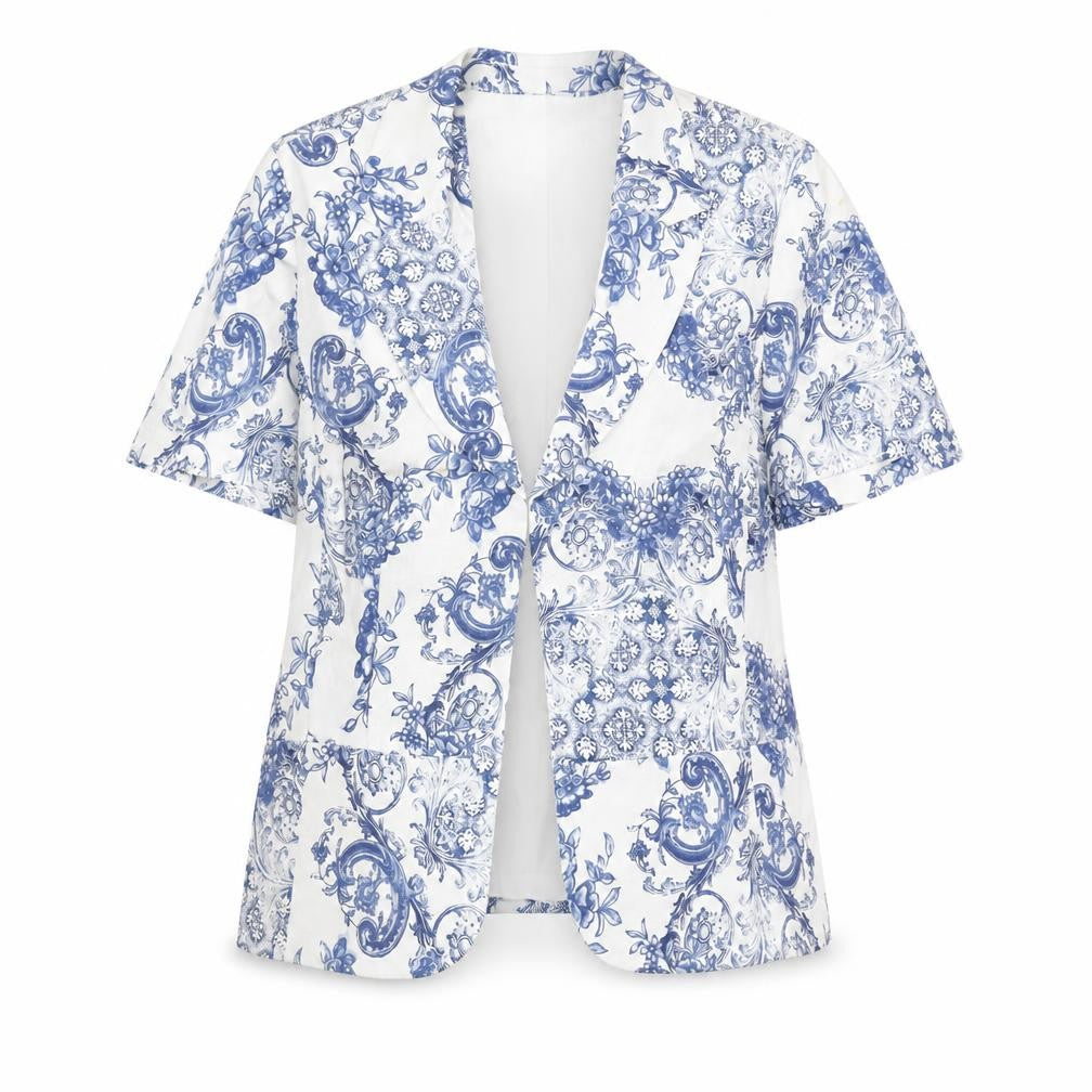 Viyella Women's White Blue Floral Short Sleeve Tunic Blouse Size 16
