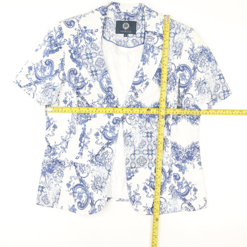 Viyella Women's White Blue Floral Short Sleeve Tunic Blouse Size 16