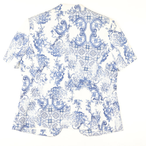 Viyella Women's White Blue Floral Short Sleeve Tunic Blouse Size 16