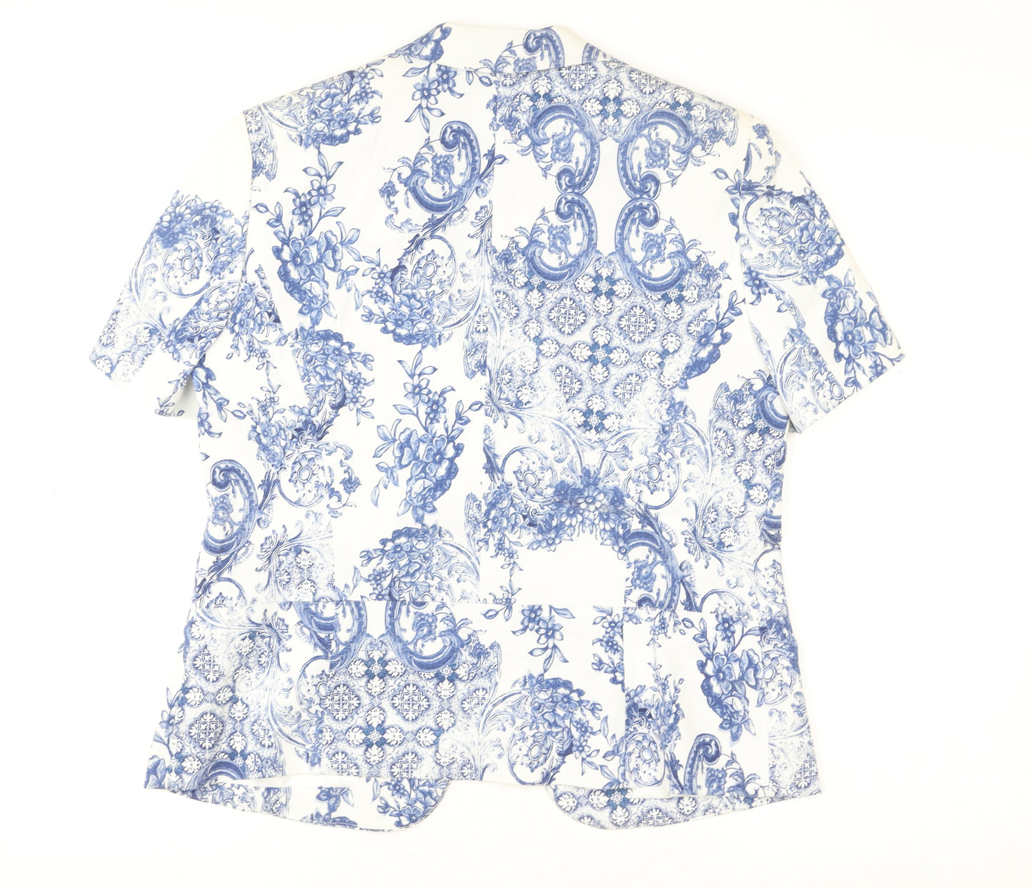 Viyella Women's White Blue Floral Short Sleeve Tunic Blouse Size 16