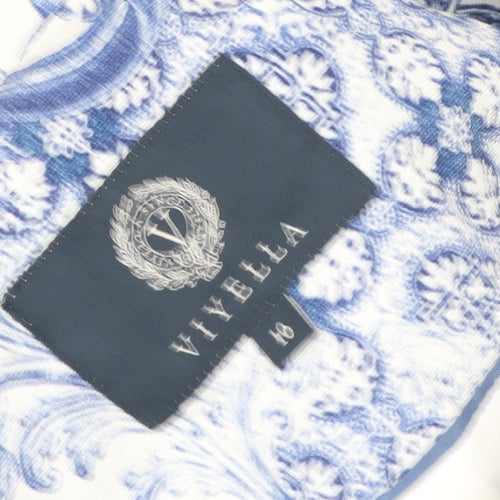 Viyella Women's White Blue Floral Short Sleeve Tunic Blouse Size 16