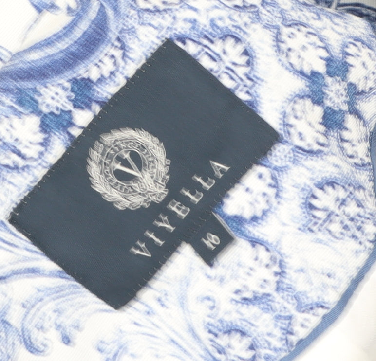 Viyella Women's White Blue Floral Short Sleeve Tunic Blouse Size 16