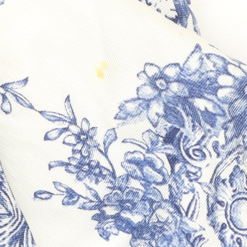 Viyella Women's White Blue Floral Short Sleeve Tunic Blouse Size 16