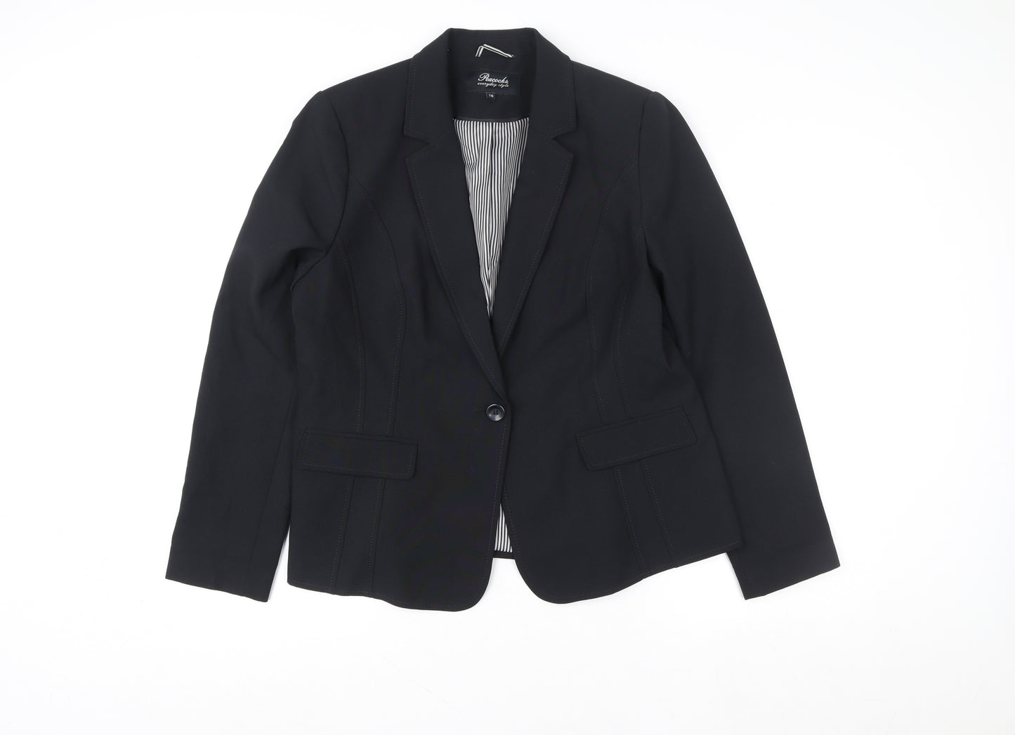 Peacocks Womens Black Blazer Jacket Size 16 Tailored Single Button