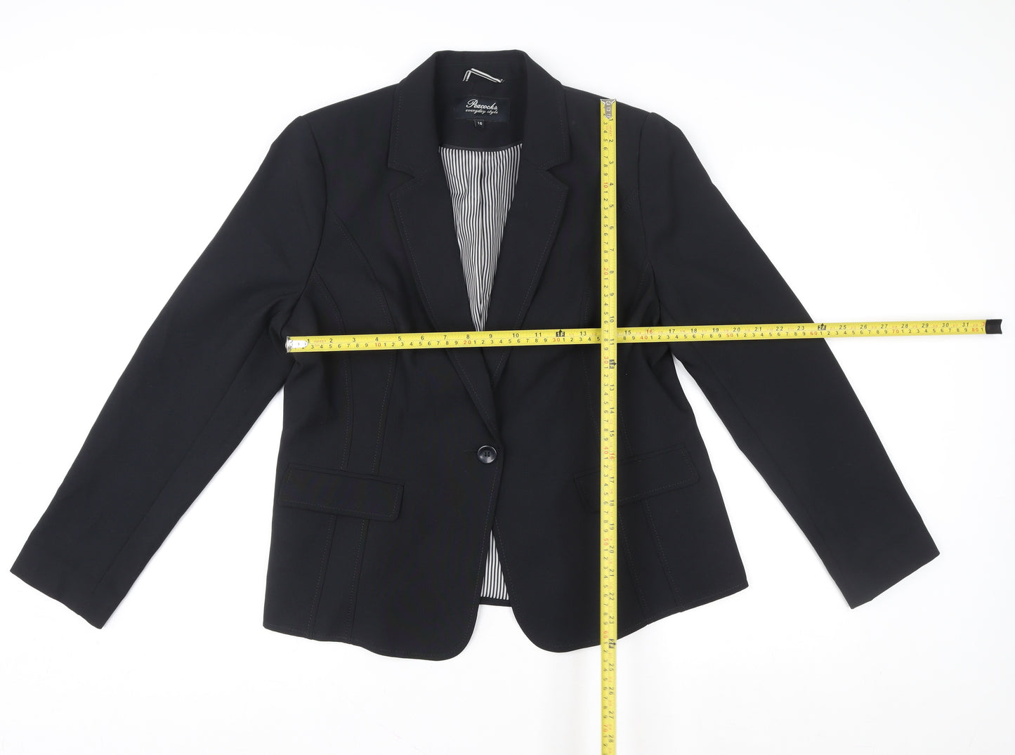Peacocks Womens Black Blazer Jacket Size 16 Tailored Single Button