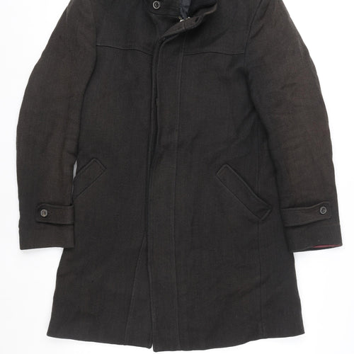Zara Man Men's Black Cotton Blend Mid-Length Overcoat Size L
