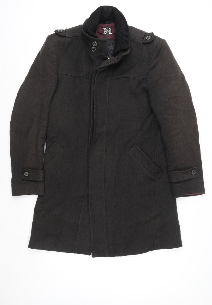 Zara Man Men's Black Cotton Blend Mid-Length Overcoat Size L