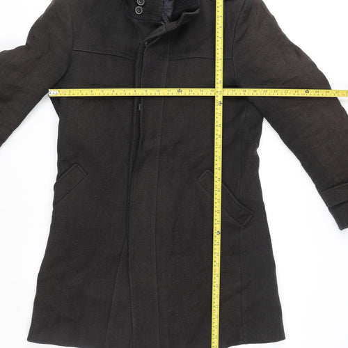 Zara Man Men's Black Cotton Blend Mid-Length Overcoat Size L
