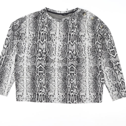 M&Co Women's Grey Animal Print Long Sleeve Jersey Blouse Size 14