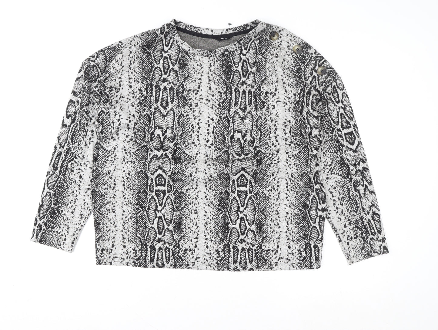 M&Co Women's Grey Animal Print Long Sleeve Jersey Blouse Size 14