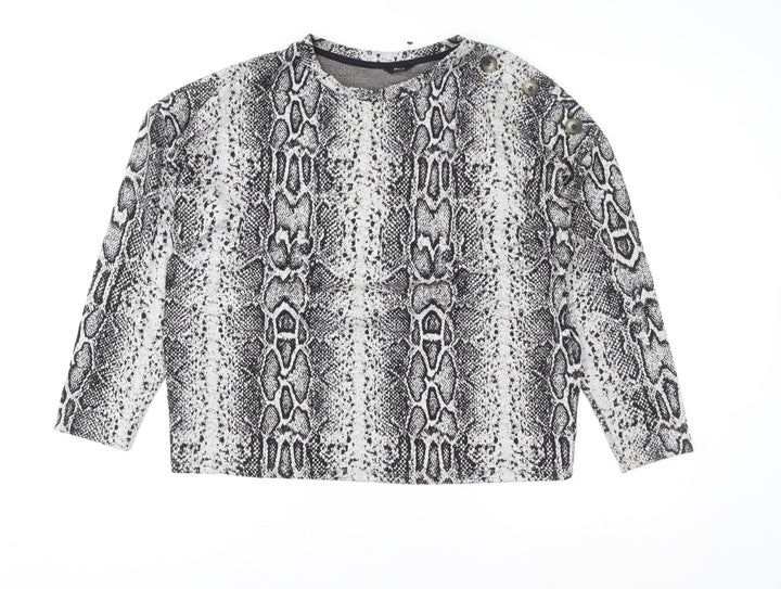 M&Co Women's Grey Animal Print Long Sleeve Jersey Blouse Size 14