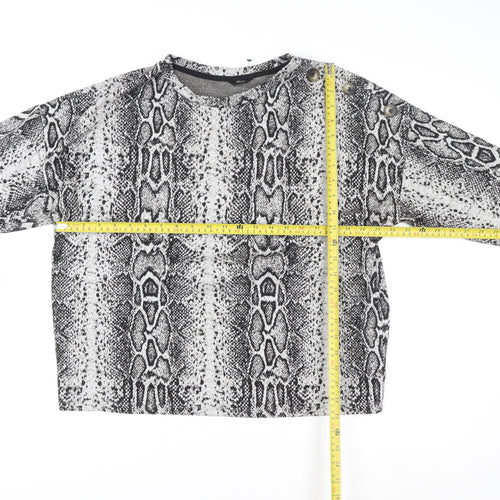M&Co Women's Grey Animal Print Long Sleeve Jersey Blouse Size 14