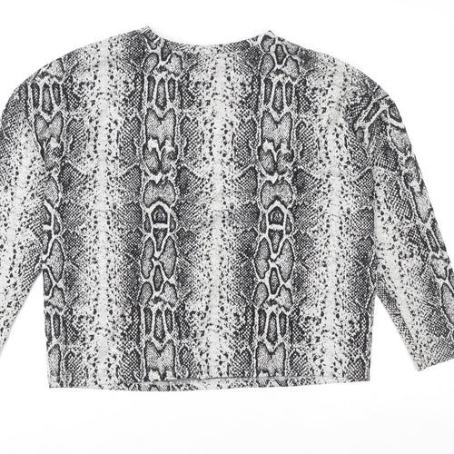 M&Co Women's Grey Animal Print Long Sleeve Jersey Blouse Size 14