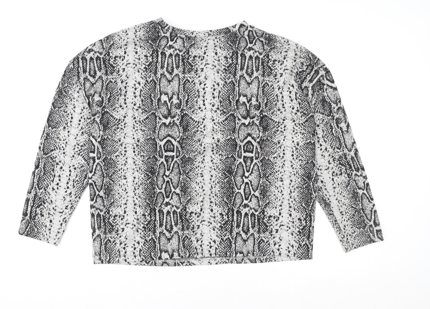 M&Co Women's Grey Animal Print Long Sleeve Jersey Blouse Size 14