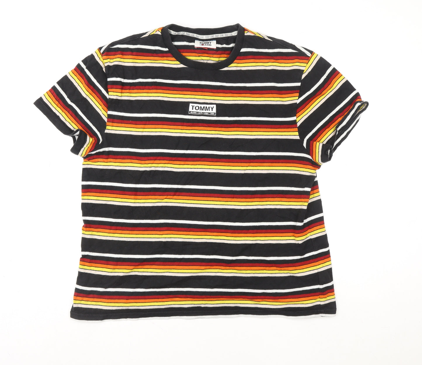 Tommy Jeans Men's Multicoloured Striped XL Cotton T-Shirt