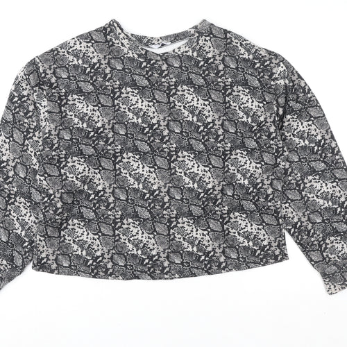 Zara Women Grey Animal Print Long Sleeve Basic Blouse Size L