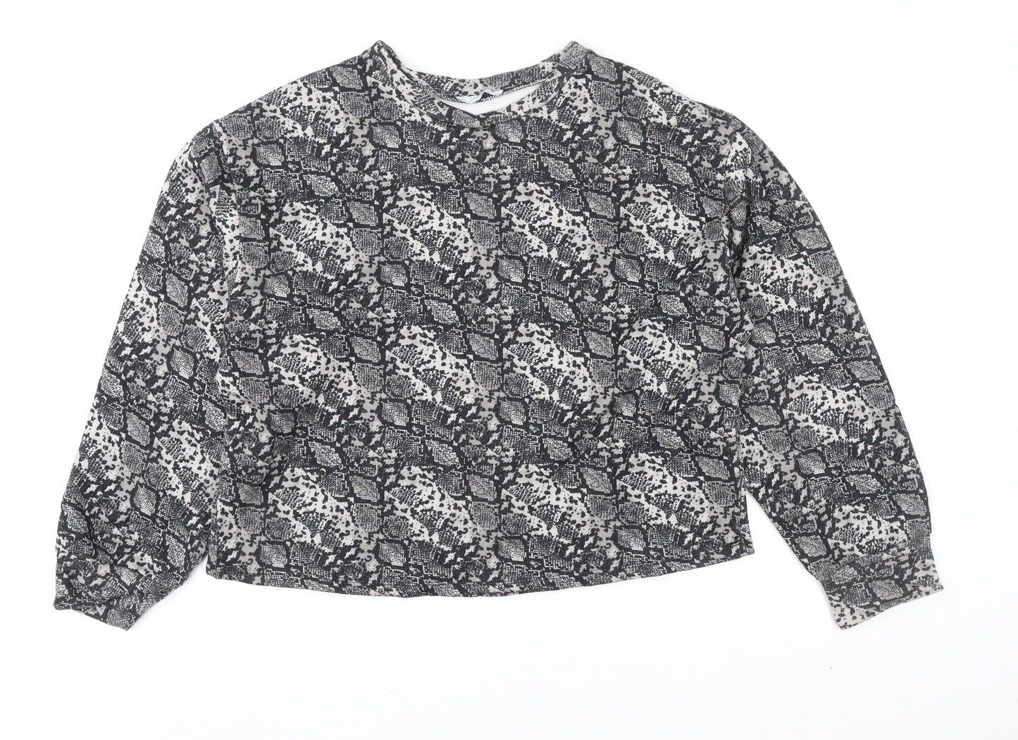 Zara Women Grey Animal Print Long Sleeve Basic Blouse Size L